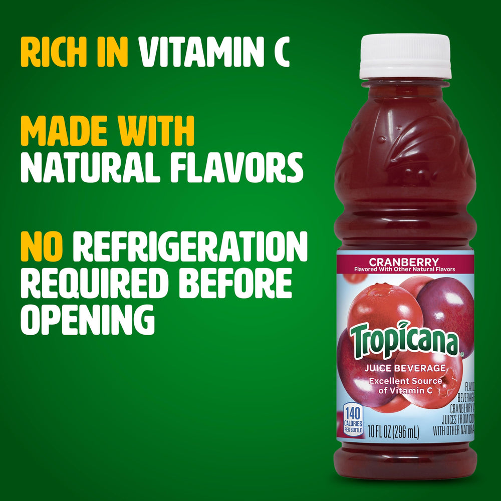 Tropicana Cranberry Cocktail Juice bottle with resealable cap for easy storage.