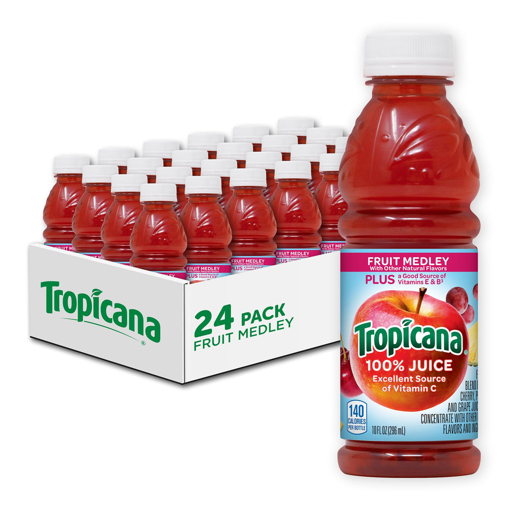 Tropicana Fruit Medley bottle front showing real fruit blend.