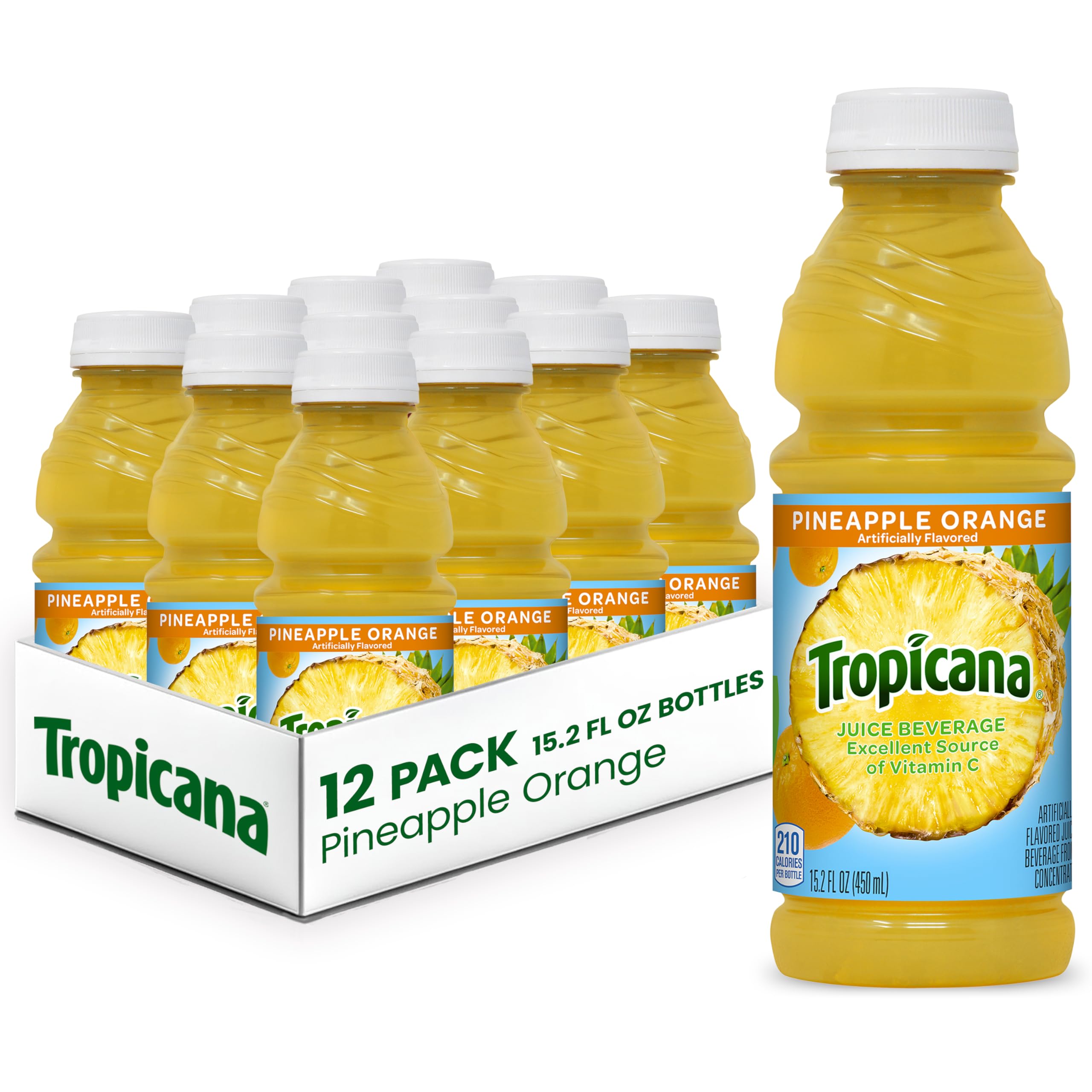 Tropicana Pineapple Orange Juice Drink bottle pour, a refreshing breakfast option.