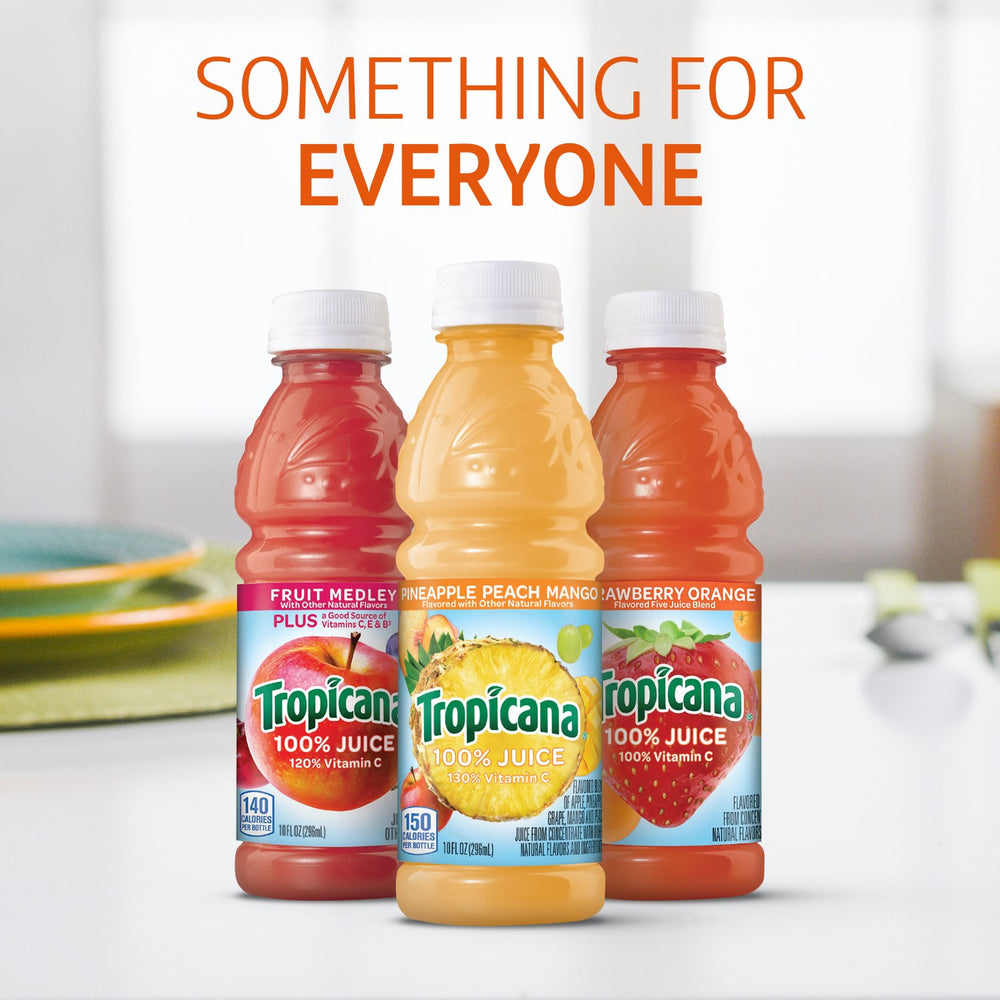 Tropicana Pineapple Peach Mango 10oz bottle pour over ice