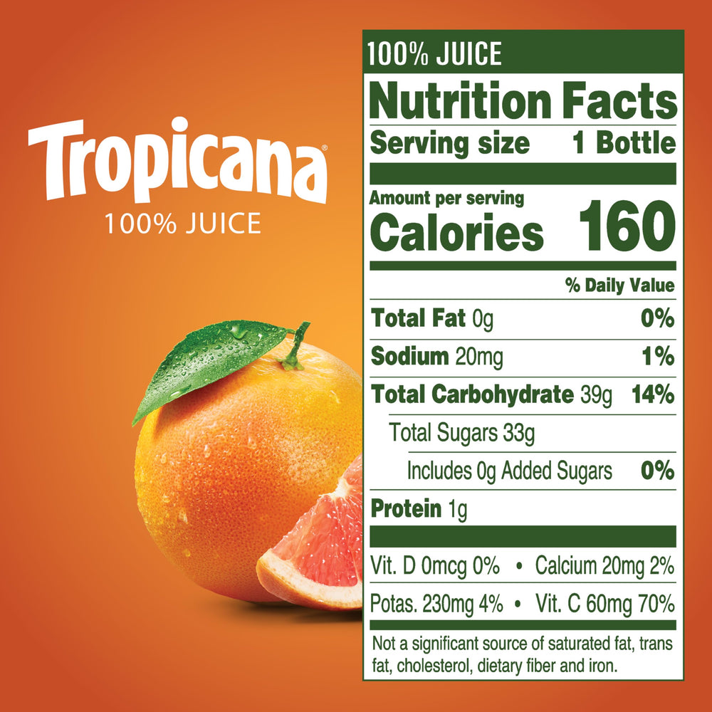 Tropicana Ruby Red Grapefruit Juice 24-pack back view, bulk packaging