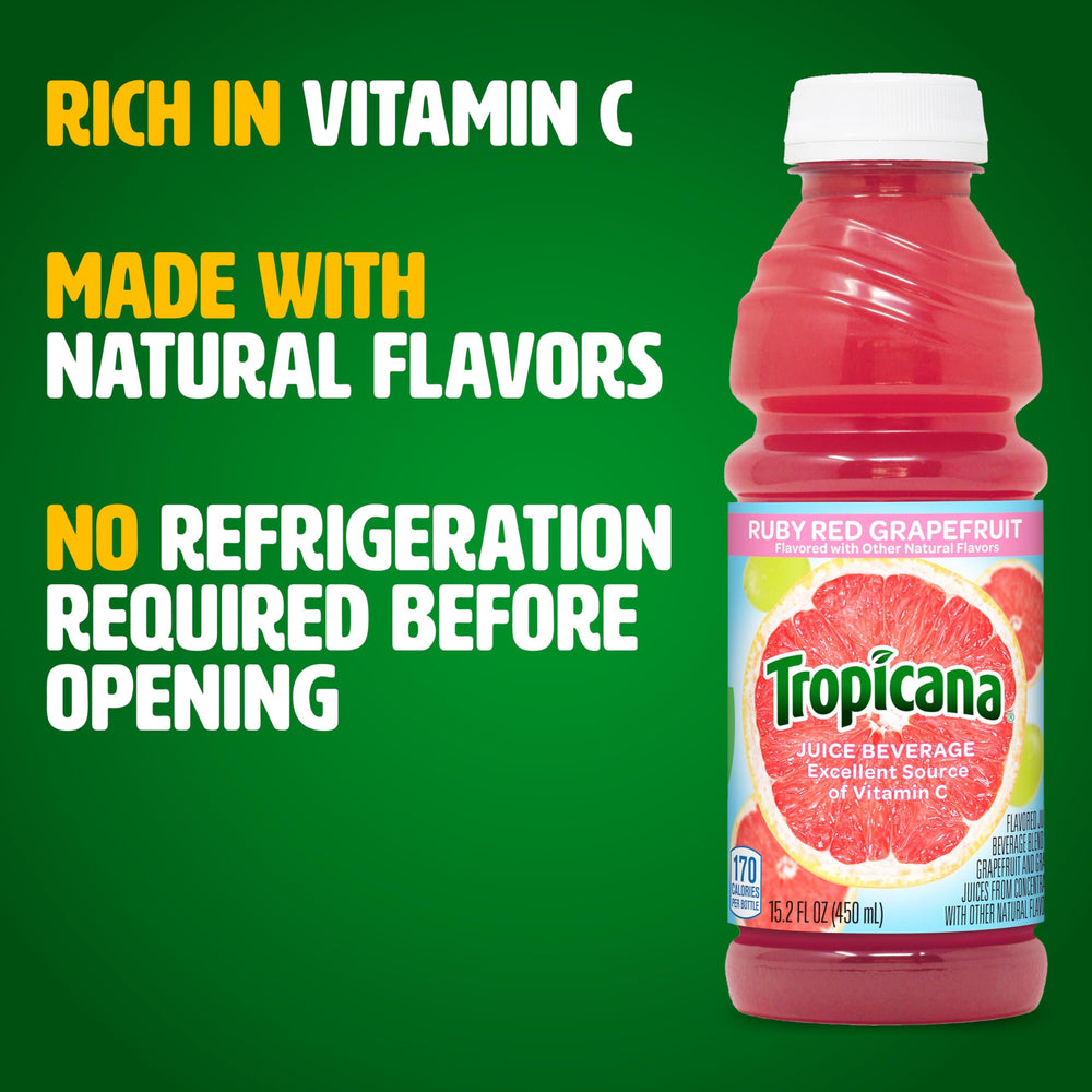 Glass of Tropicana Ruby Red juice showing bright citrus aroma
