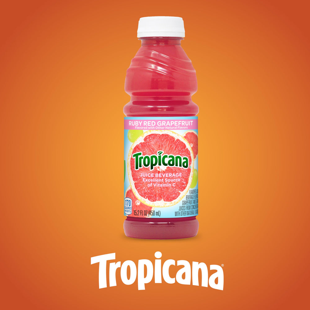 Hero Tropicana display featuring Ruby Red grapefruit juice branding