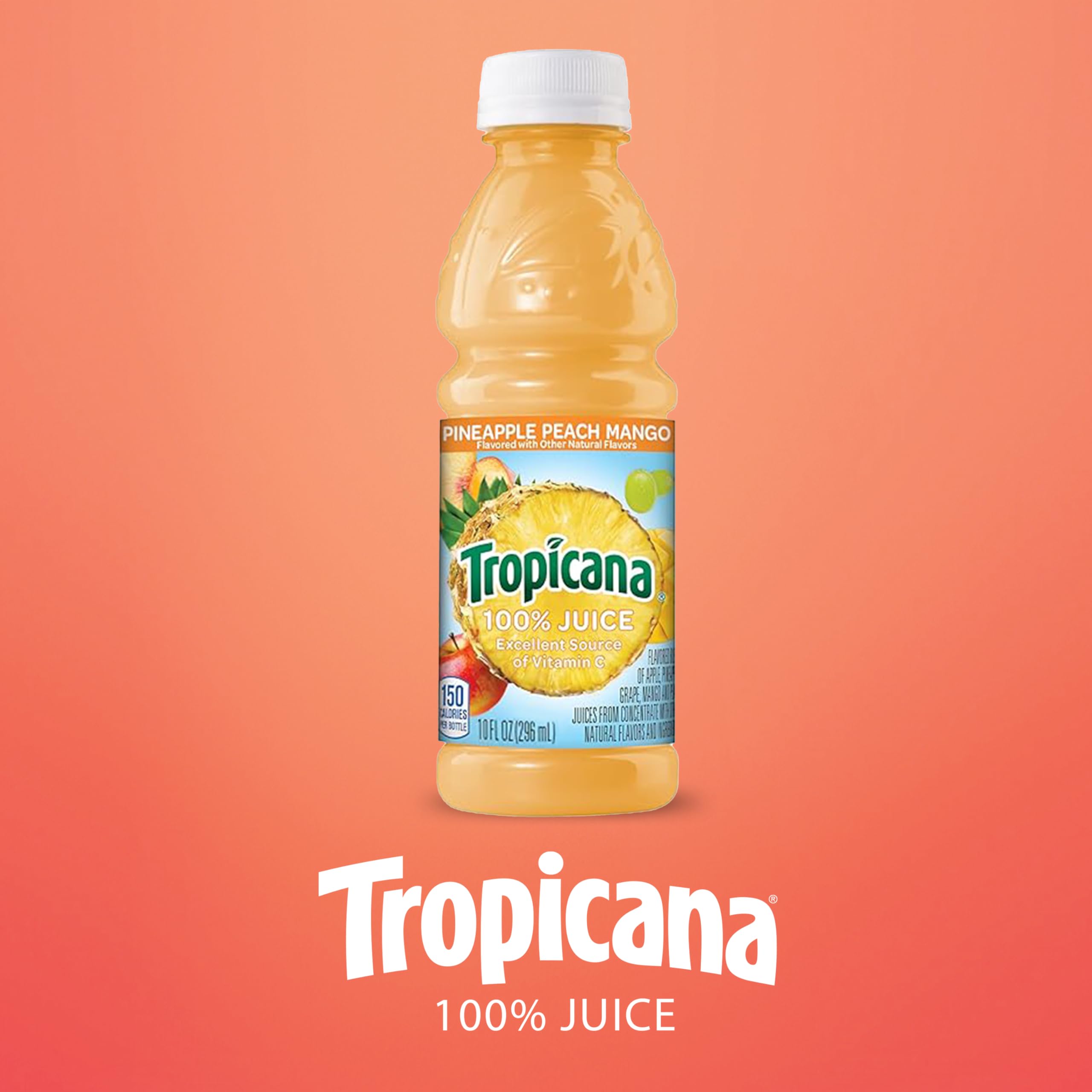 Tropicana single-serve bottle beside a breakfast setup.
