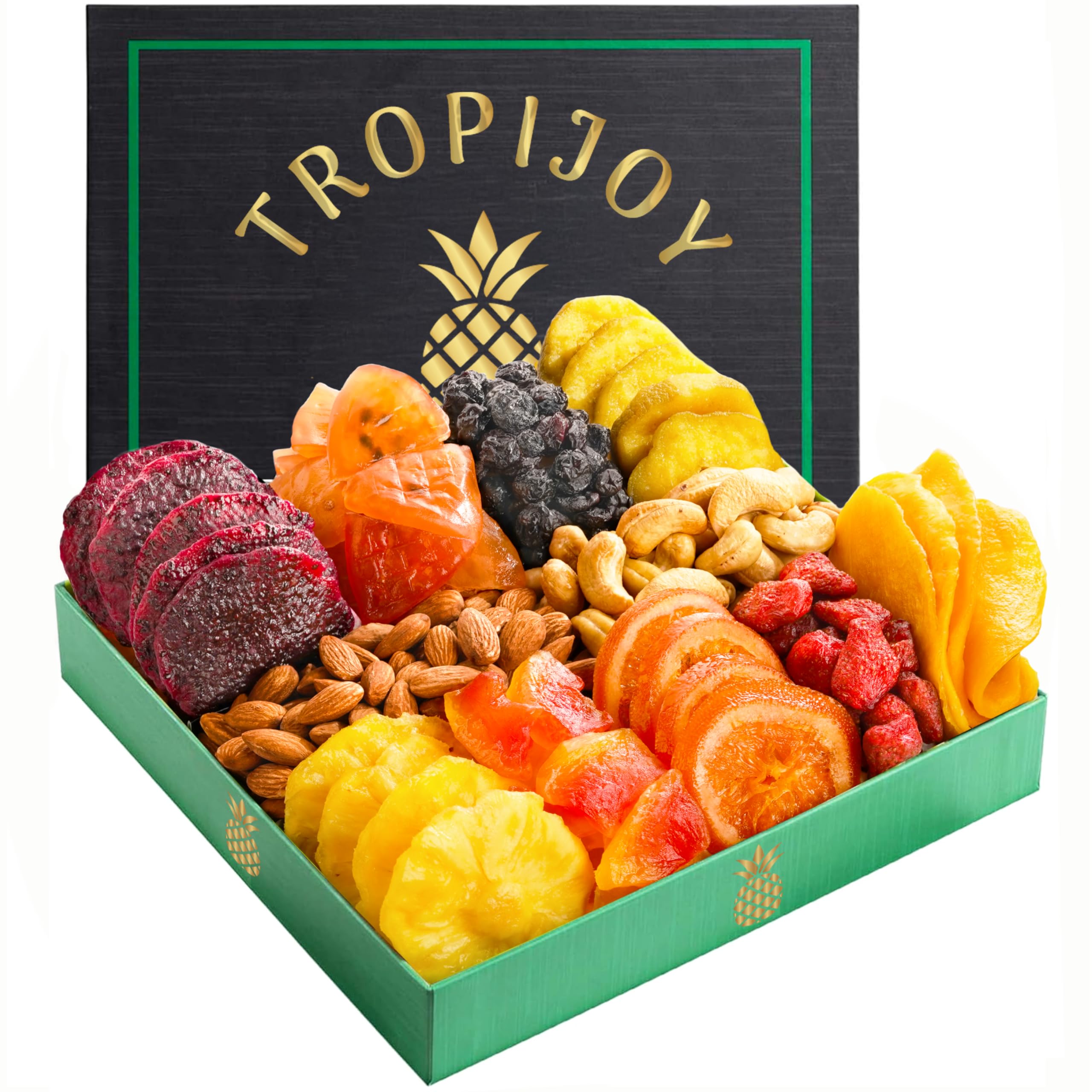 TropiJoy dried fruit basket with 11 flavors, ideal for Ramadan gifting.