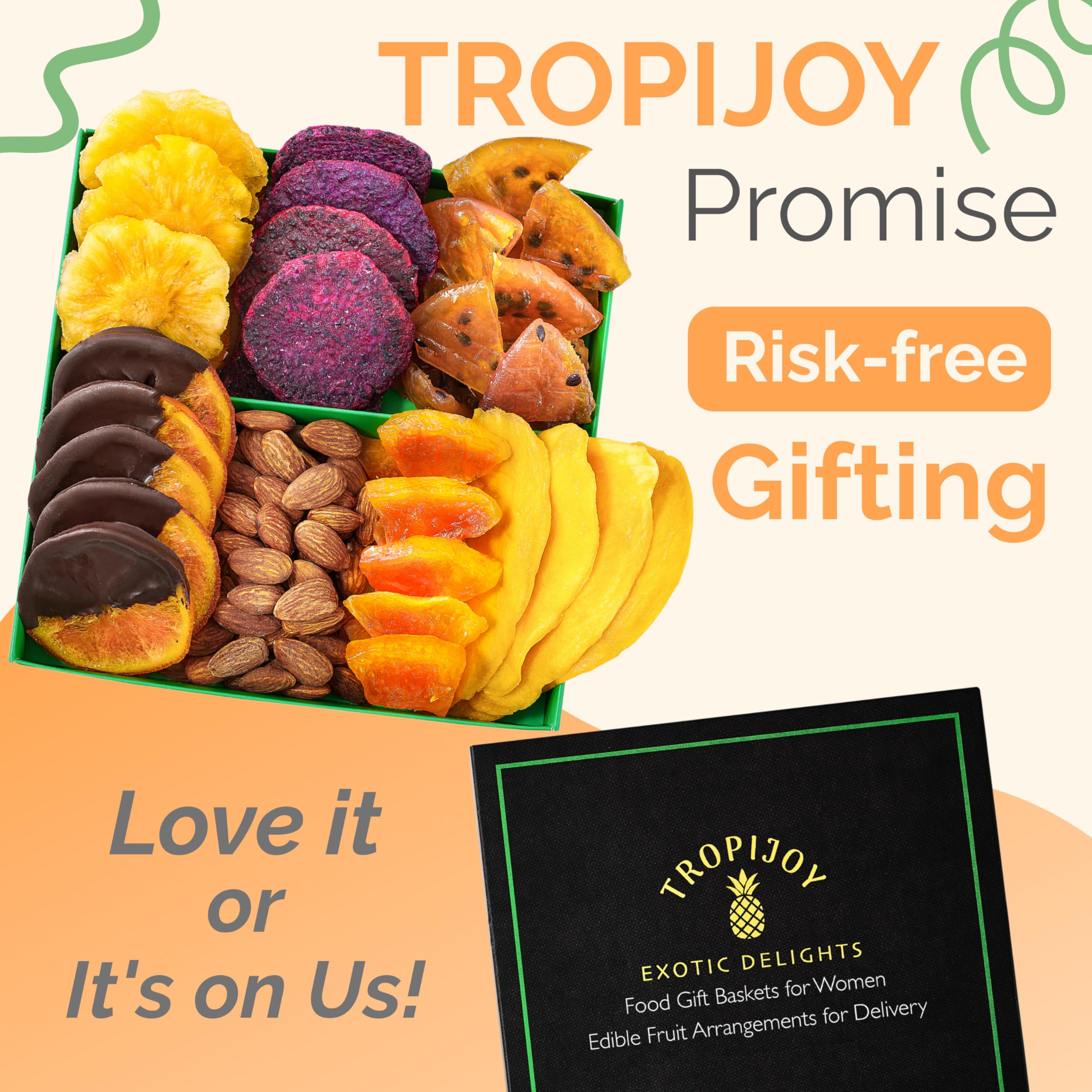 TropiJoy fruit and nut basket front view ready for gifting