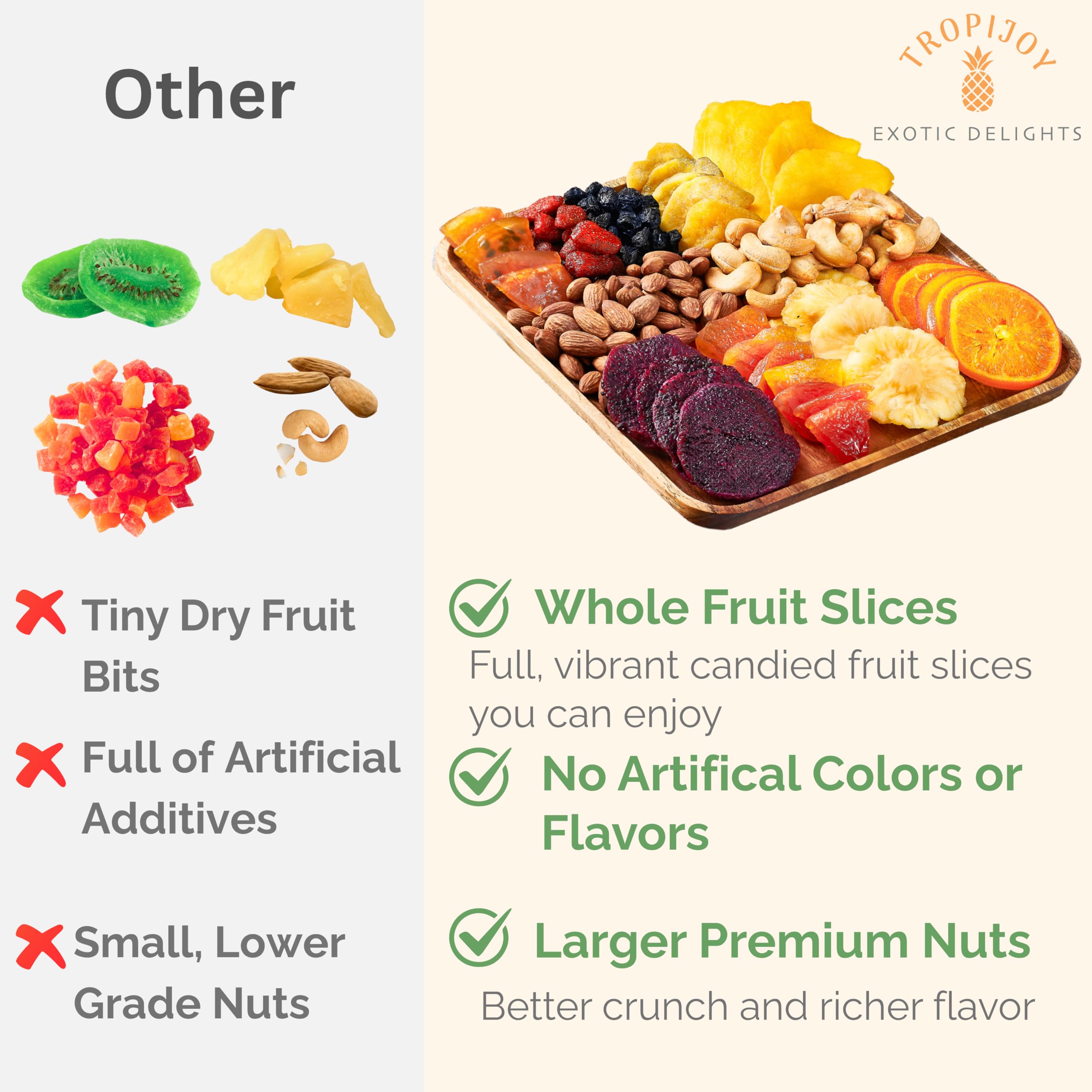 TropiJoy flavor lineup including mango, pineapple, dragon fruit.