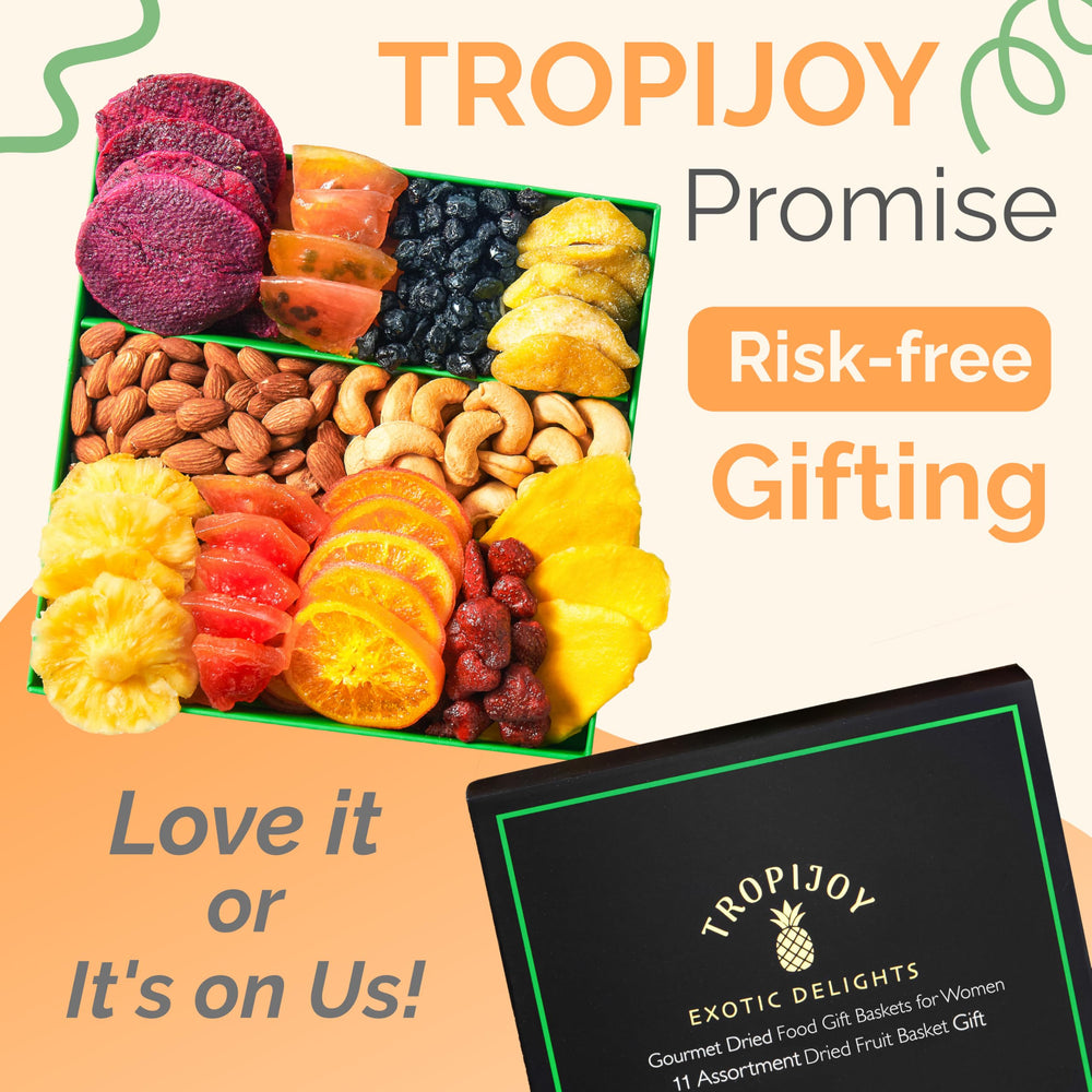 TropiJoy gourmet fruit basket with vibrant textures and natural sweetness.