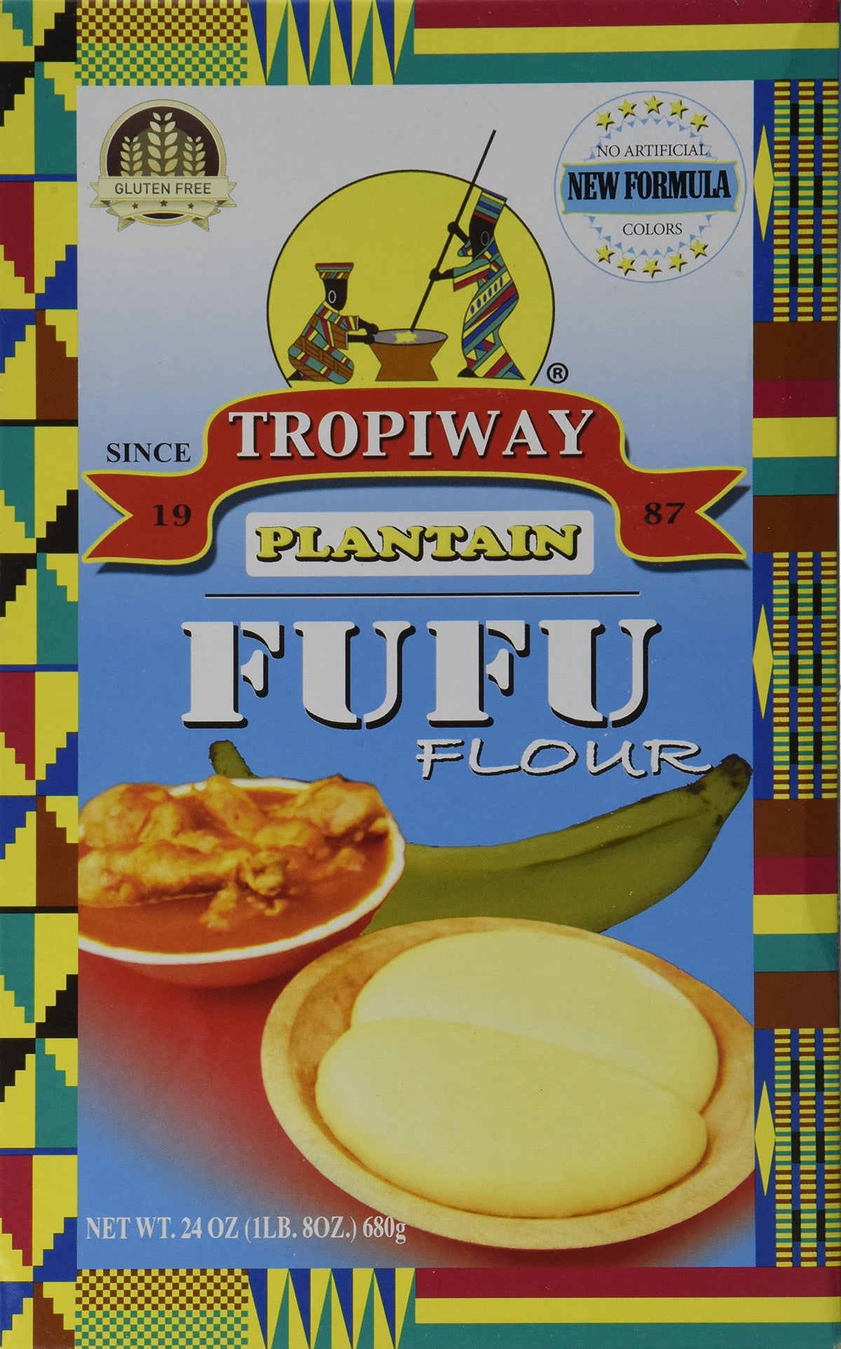 Tropiway Plantain Fufu Flour 24oz pack close-up, smooth flour texture ideal for creamy fufu.