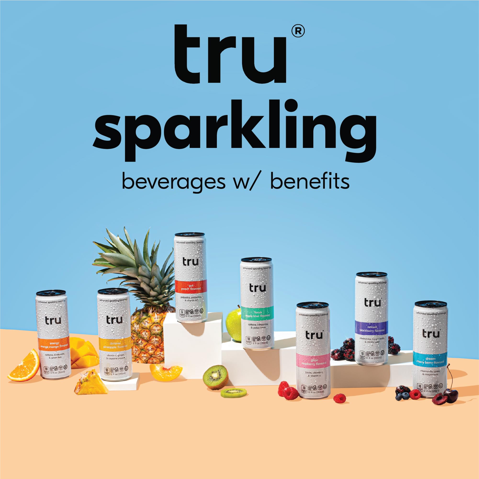 Tru Defense Seltzer monk fruit sweetness for low-calorie refreshment