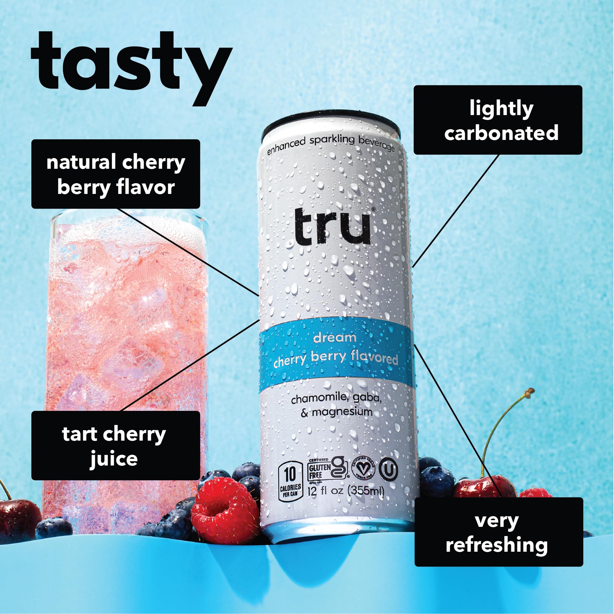 Tru Dream Seltzer chamomile GABA magnesium blend shown