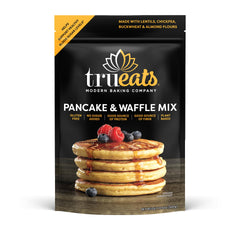 TruEats pancake & waffle mix package on kitchen counter for quick wholesome breakfasts