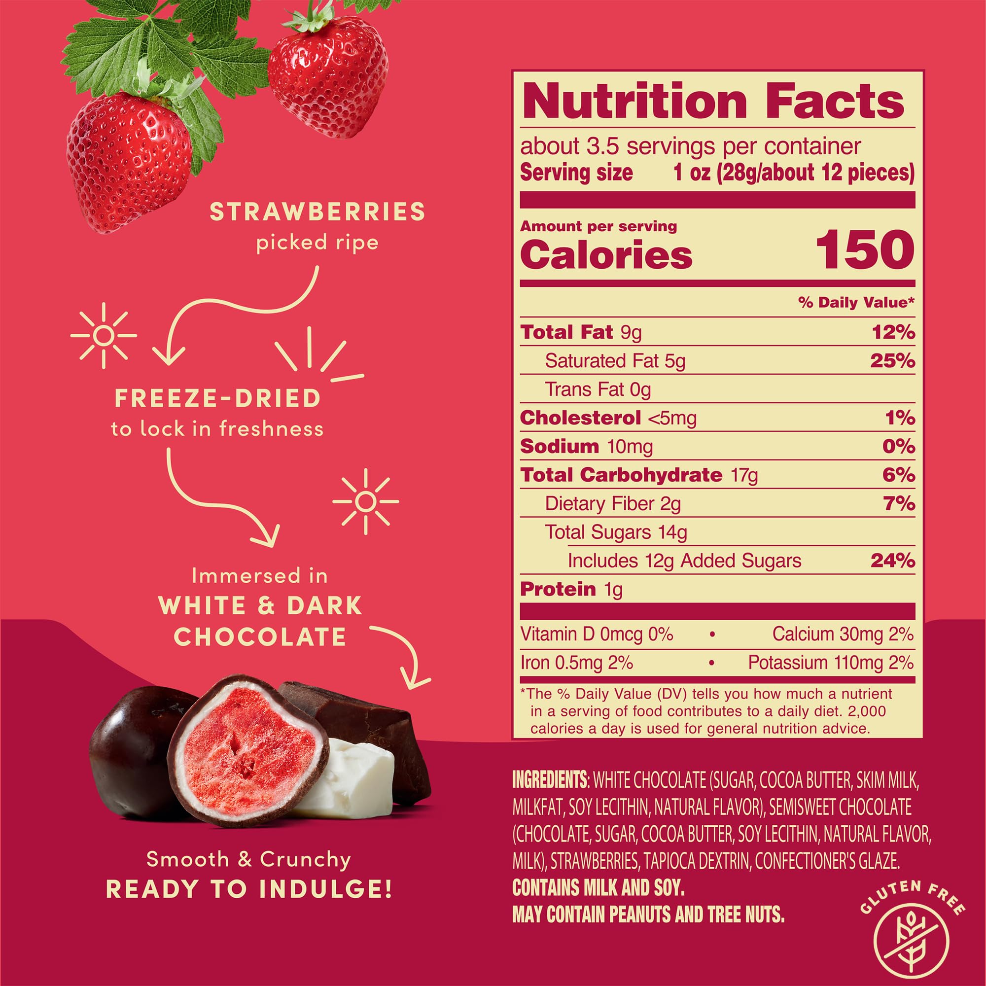 Tru Fru freeze-dried strawberries with dark chocolate dip showing rich contrast.