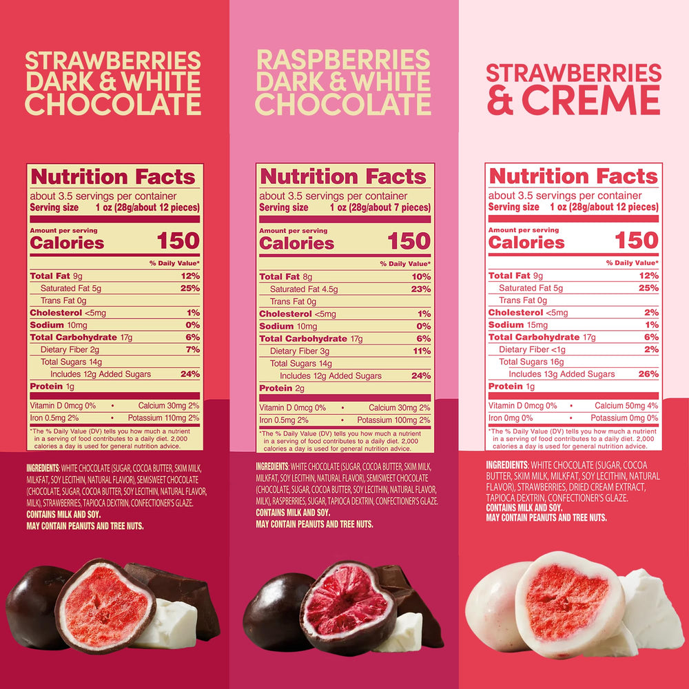 Tru Fru raspberries and strawberries in dark chocolate bite