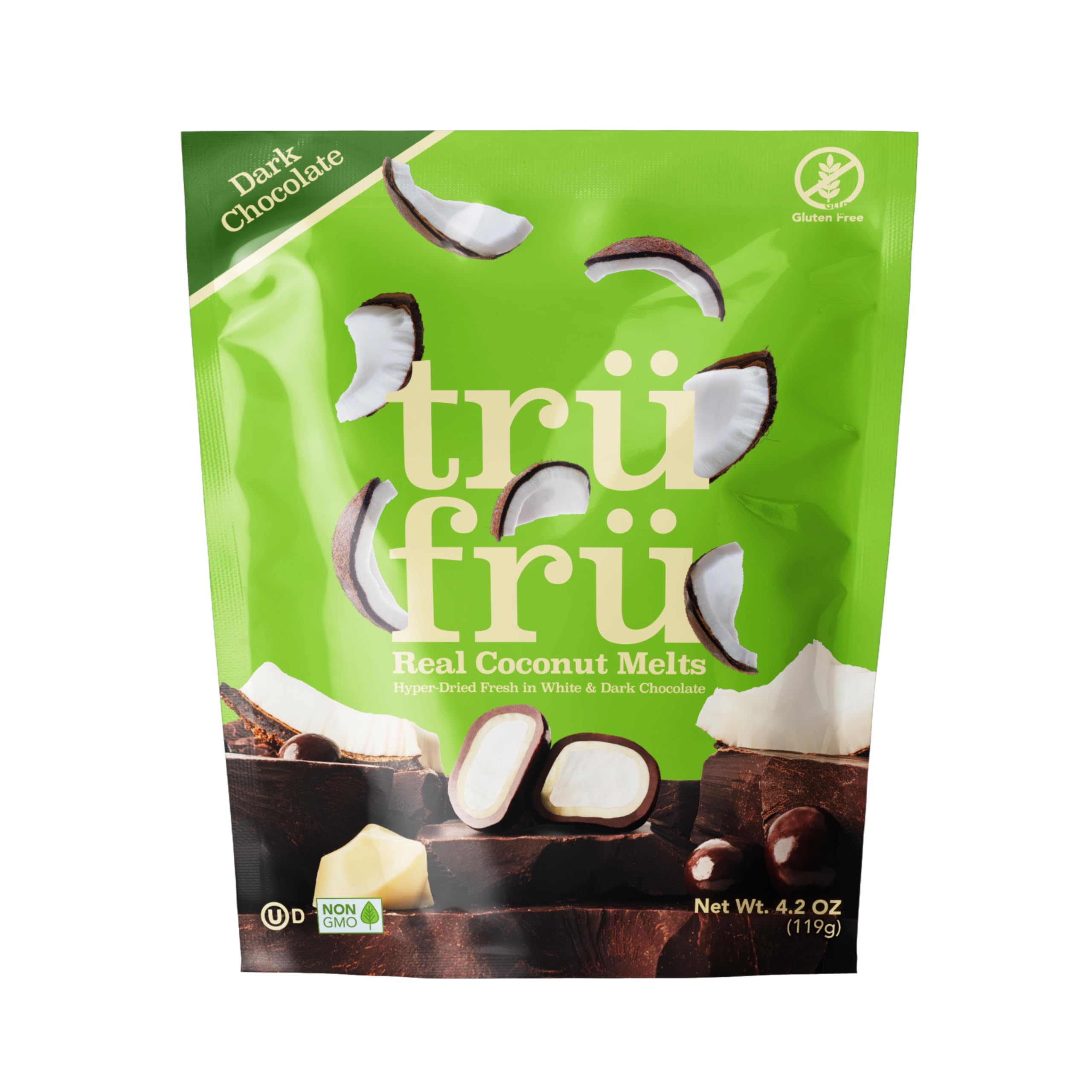 Tru Fru Real Coconut Melts with white chocolate offer tropical crunch for on-the-go snacking.