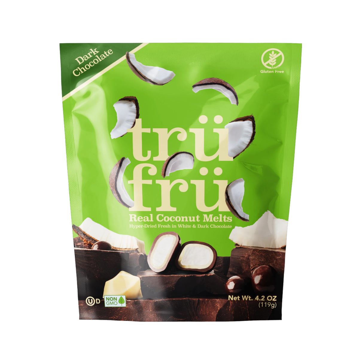 Tru Fru Real Coconut Melts with white chocolate offer tropical crunch for on-the-go snacking.