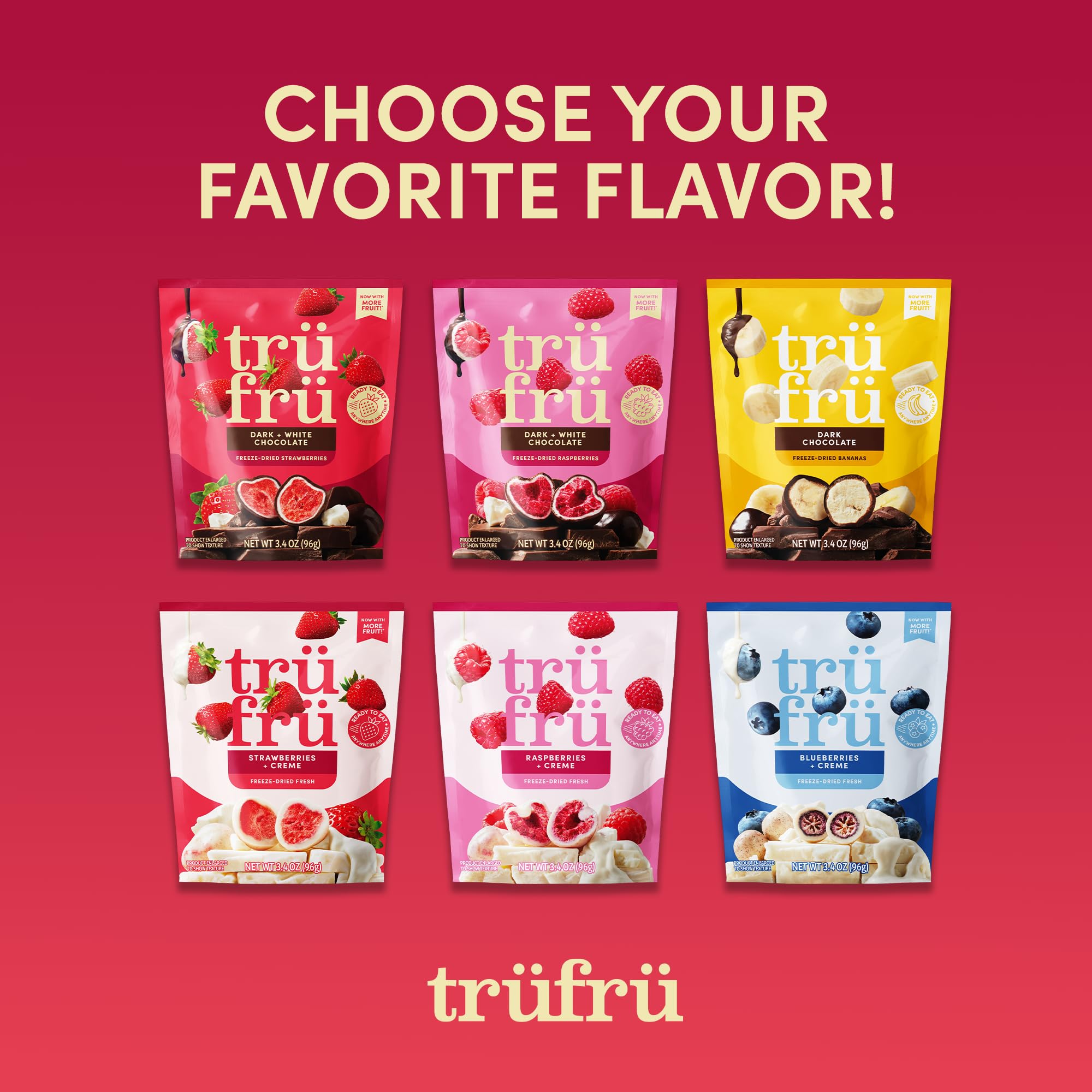 Tru Fru Variety Pack transparent window reveals vibrant colors for enticing tasting.
