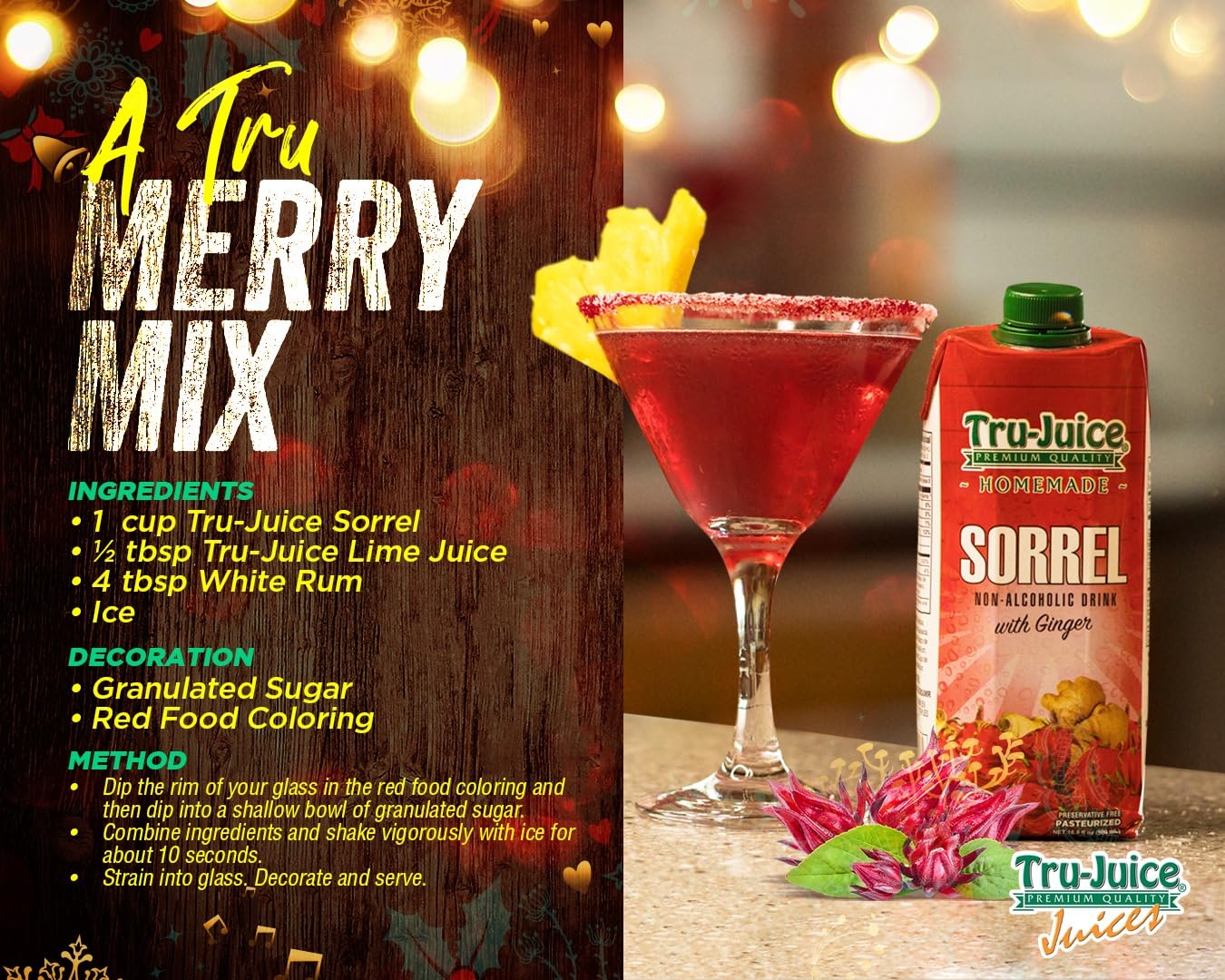 Tru Juice Sorrel-Ginger pour, a versatile flavor for cocktails.