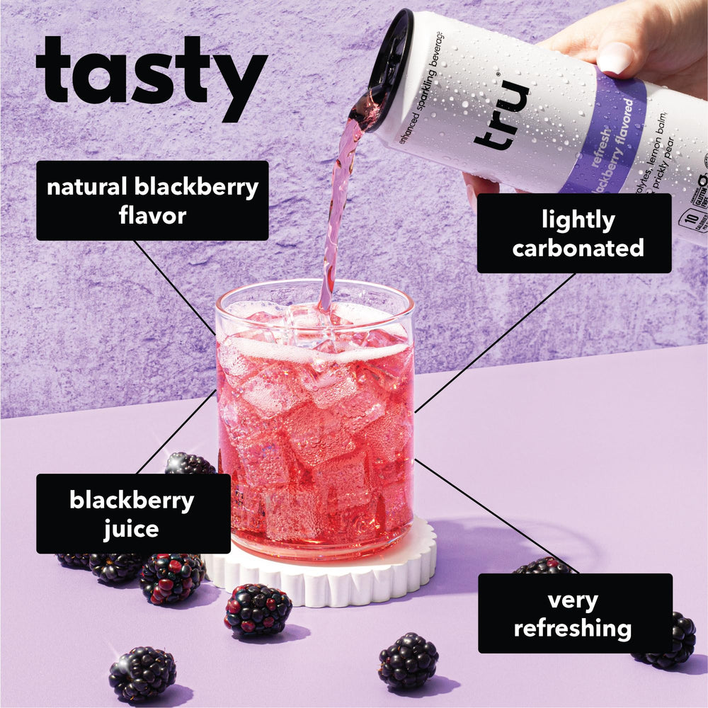 Tru Refresh Seltzer electrolytes graphic emphasizing on-the-go hydration