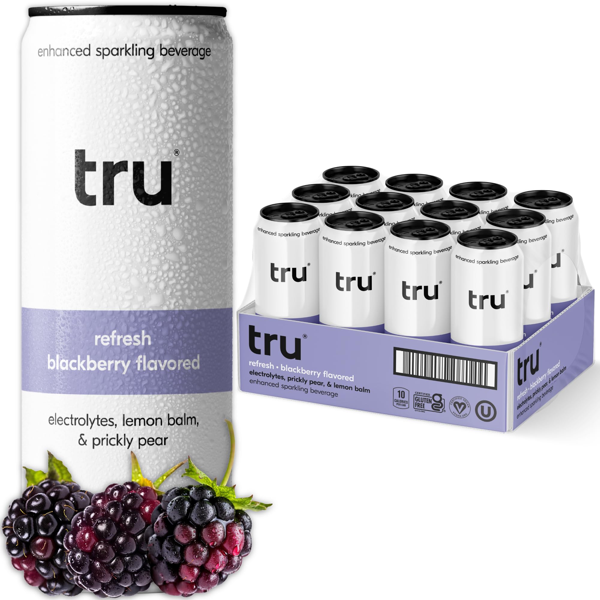 Tru Refresh Seltzer prickly-pear can highlighting caffeine-free hydration