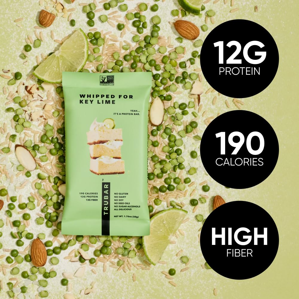 TRUBAR nutrition facts image highlights 12 g protein and 13 g fiber.