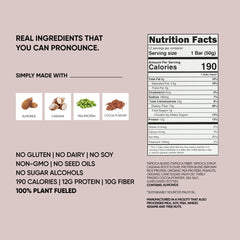 TRUBAR vegan protein bar ingredients display for clean plant-based fuel.