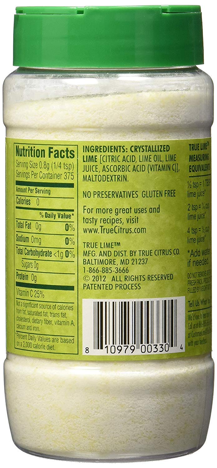 True Citrus Lime Shaker 106oz open-label reveals natural ingredients and easy flavoring.