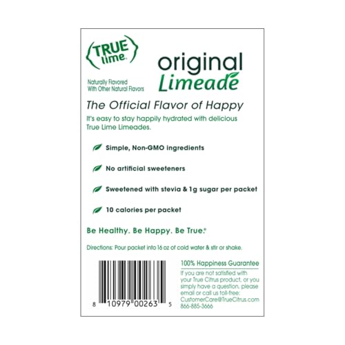 True Citrus True Lime Limeade ingredient label highlights simple, clean components and non GMO promise.