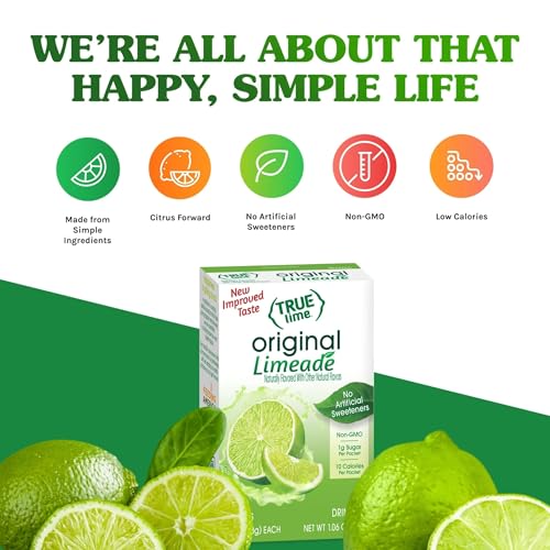 True Citrus True Lime Limeade packets ready to mix for a refreshing, low-calorie hydration option.
