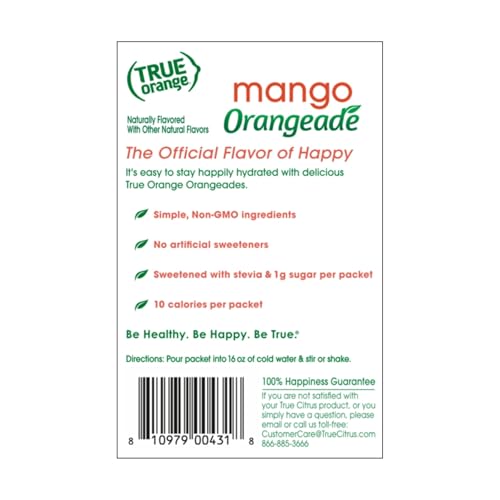 True Citrus Orange Mango Orangeade ingredient panel highlights simple, non GMO ingredients