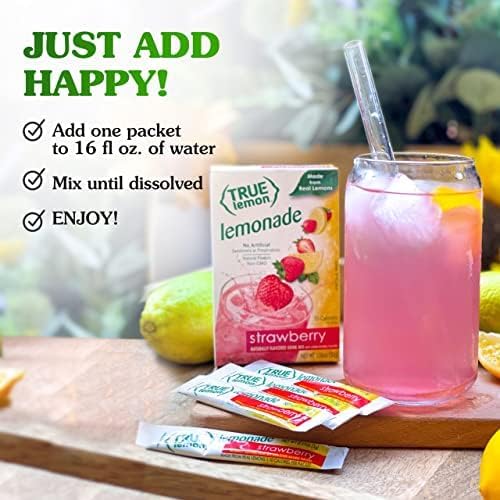 True Lemon Strawberry Lemonade with no-artificial-sweeteners option and natural stevia.