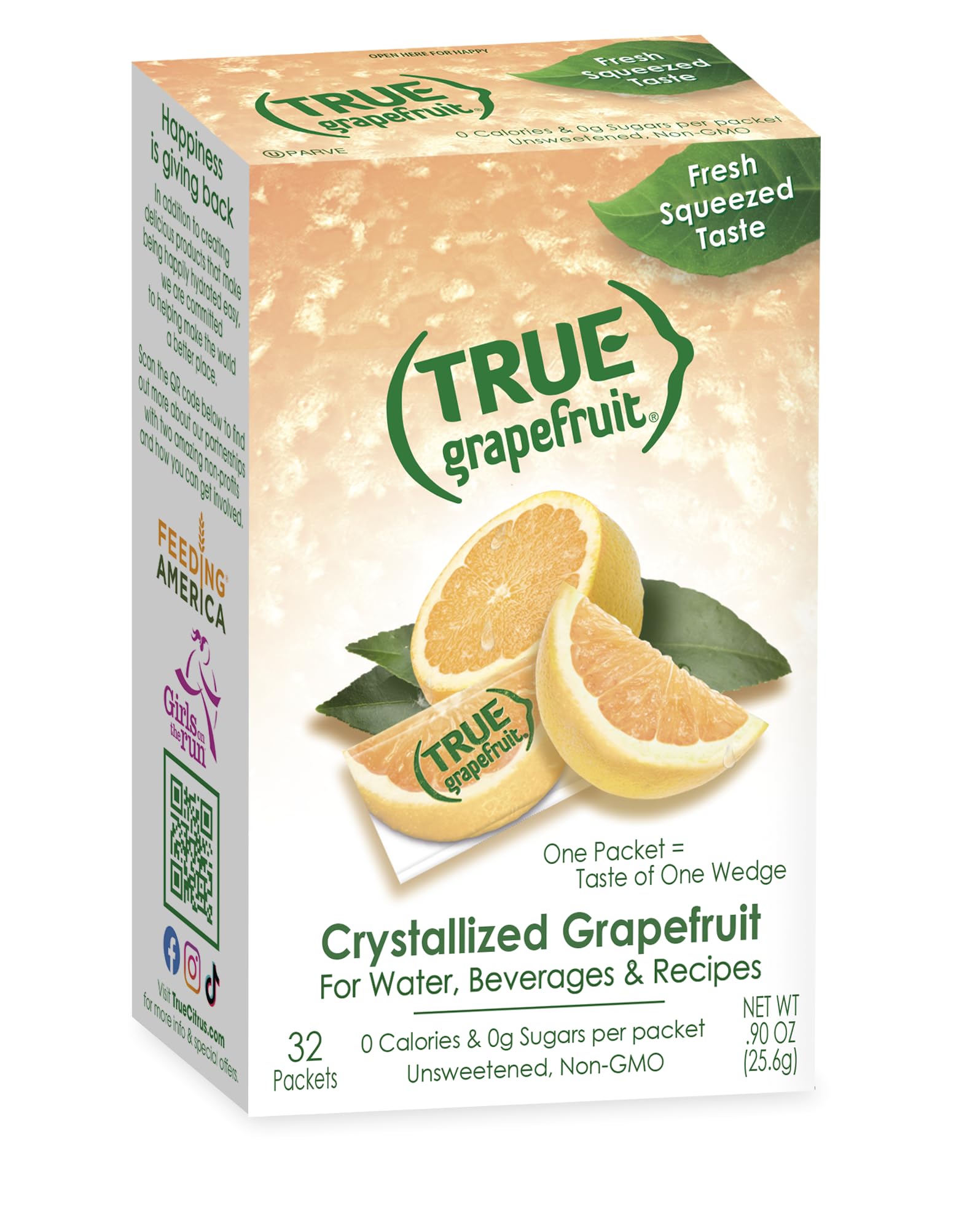 True Grapefruit powder packet pouring flavor into water for zero-calorie refreshment