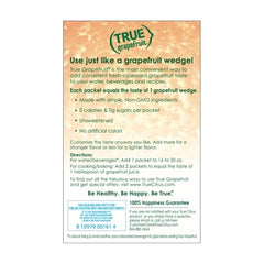 Closeup of True Grapefruit packets showing real citrus oils and juice