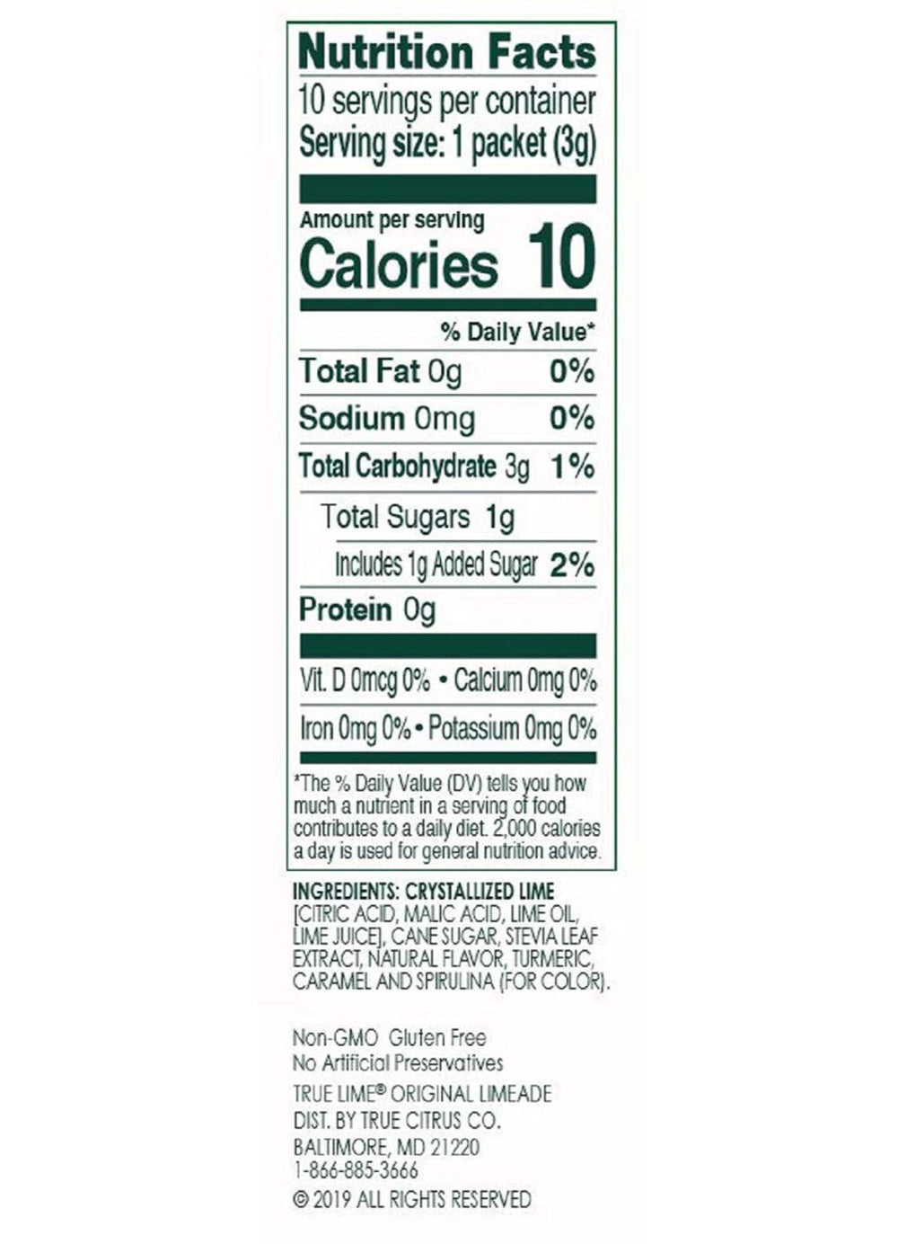 True Lime Original Limeade ingredients emphasize Stevia sweetness for a lighter taste.