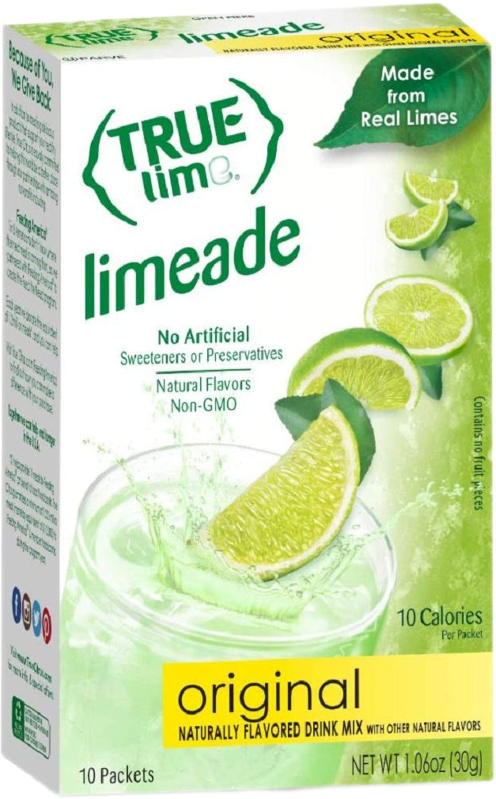 True Citrus limeade packaging close-up highlights 100% natural ingredients for clean flavor.