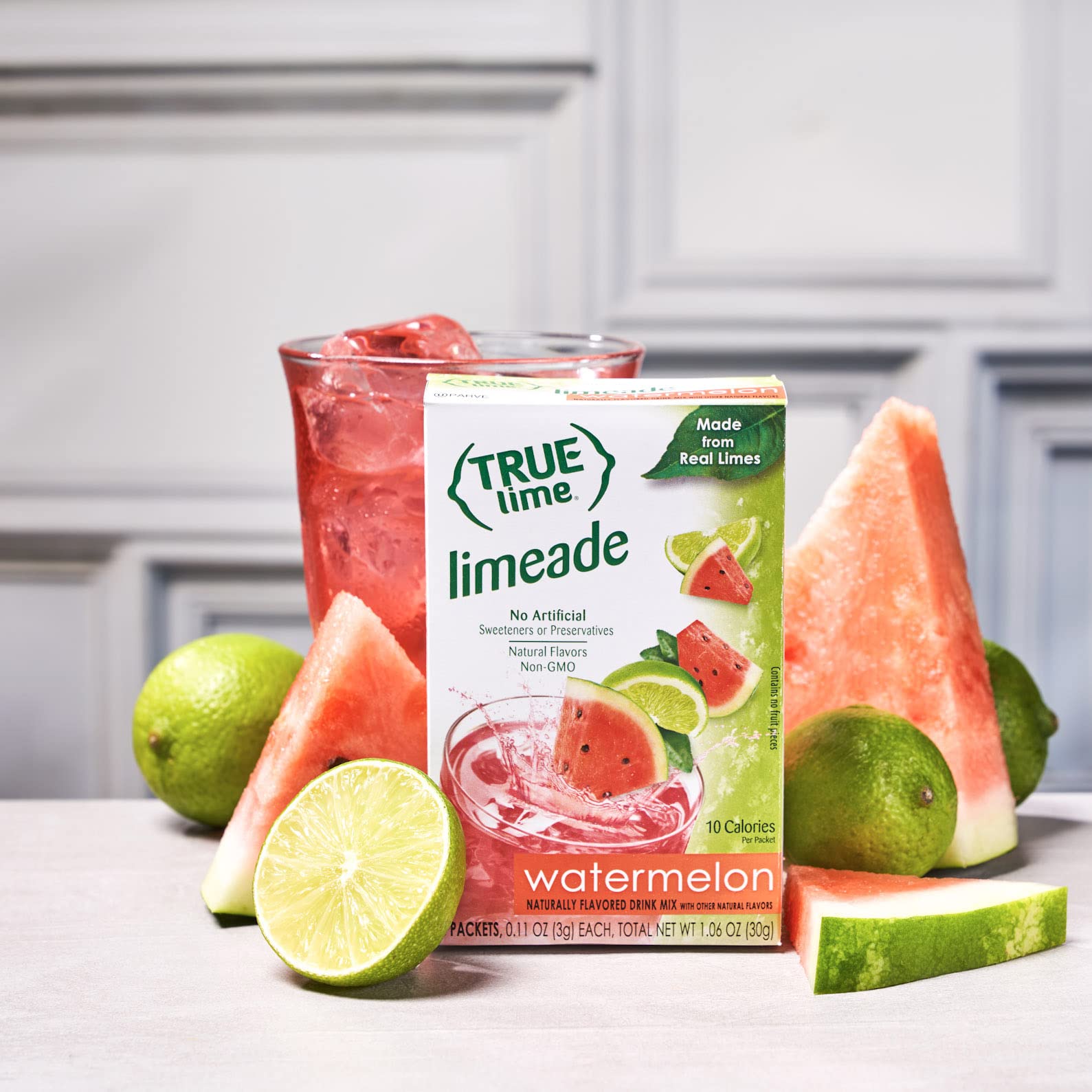 Nutrition cue showing 10 calories per packet for True Citrus Aqua Fresca