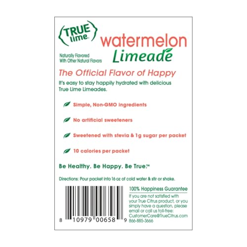 True Citrus Watermelon Limeade no preservatives claim on pack, clean taste.