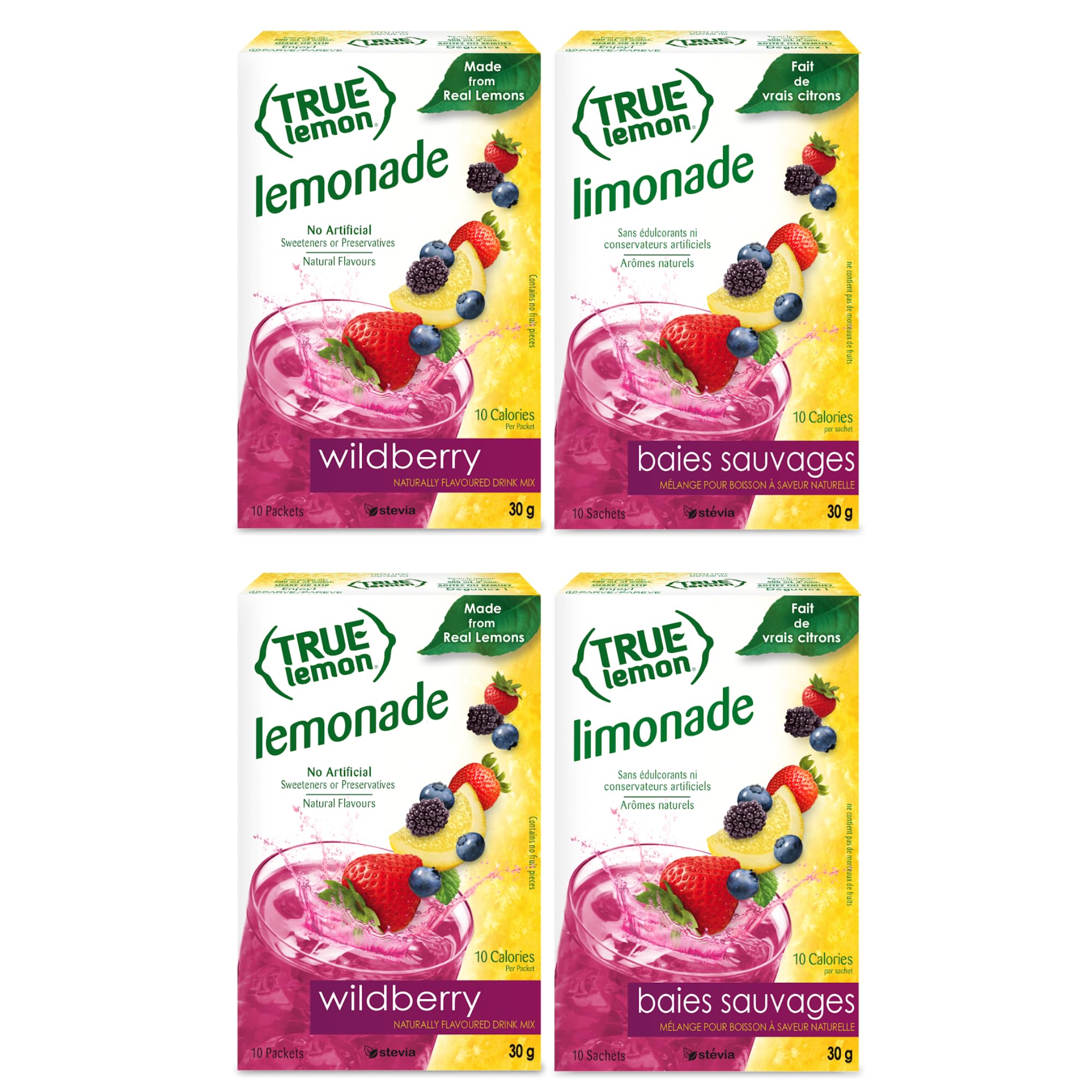 True Citrus Wildberry Lemonade pack front shows portable sachets for on-the-go flavor