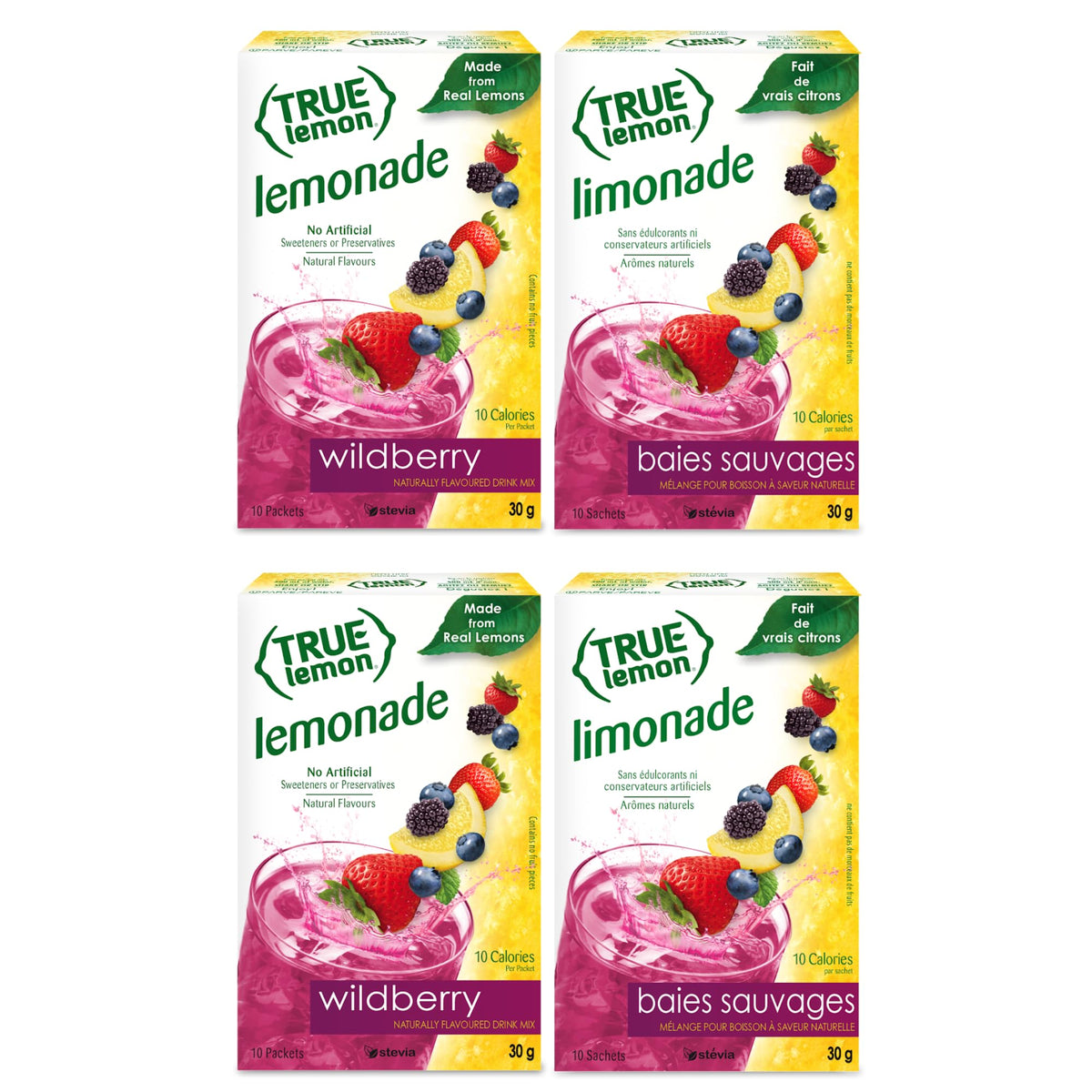 True Citrus Wildberry Lemonade pack front shows portable sachets for on-the-go flavor