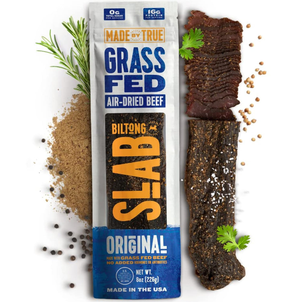 True Jerky biltong slab uncut portion shows premium grass-fed beef for on-the-go protein