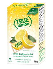 True Lemon packet dissolving in hot tea to brighten citrus flavor