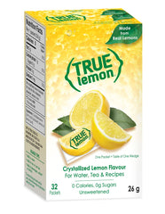 True Lemon crystallized lemon water enhancer front packet for convenient flavoring