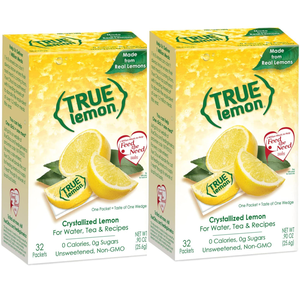 True Lemon crystallized packets closeup for quick, natural lemon flavor