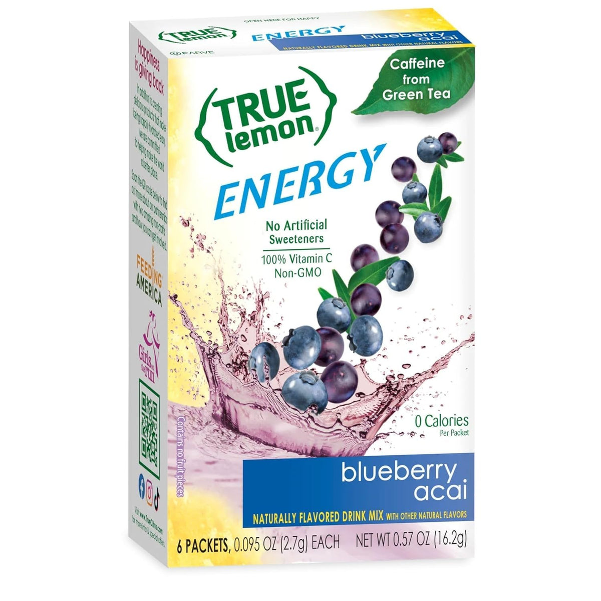 True Lemon Energy Blueberry Acai packet close-up for quick caffeine lift
