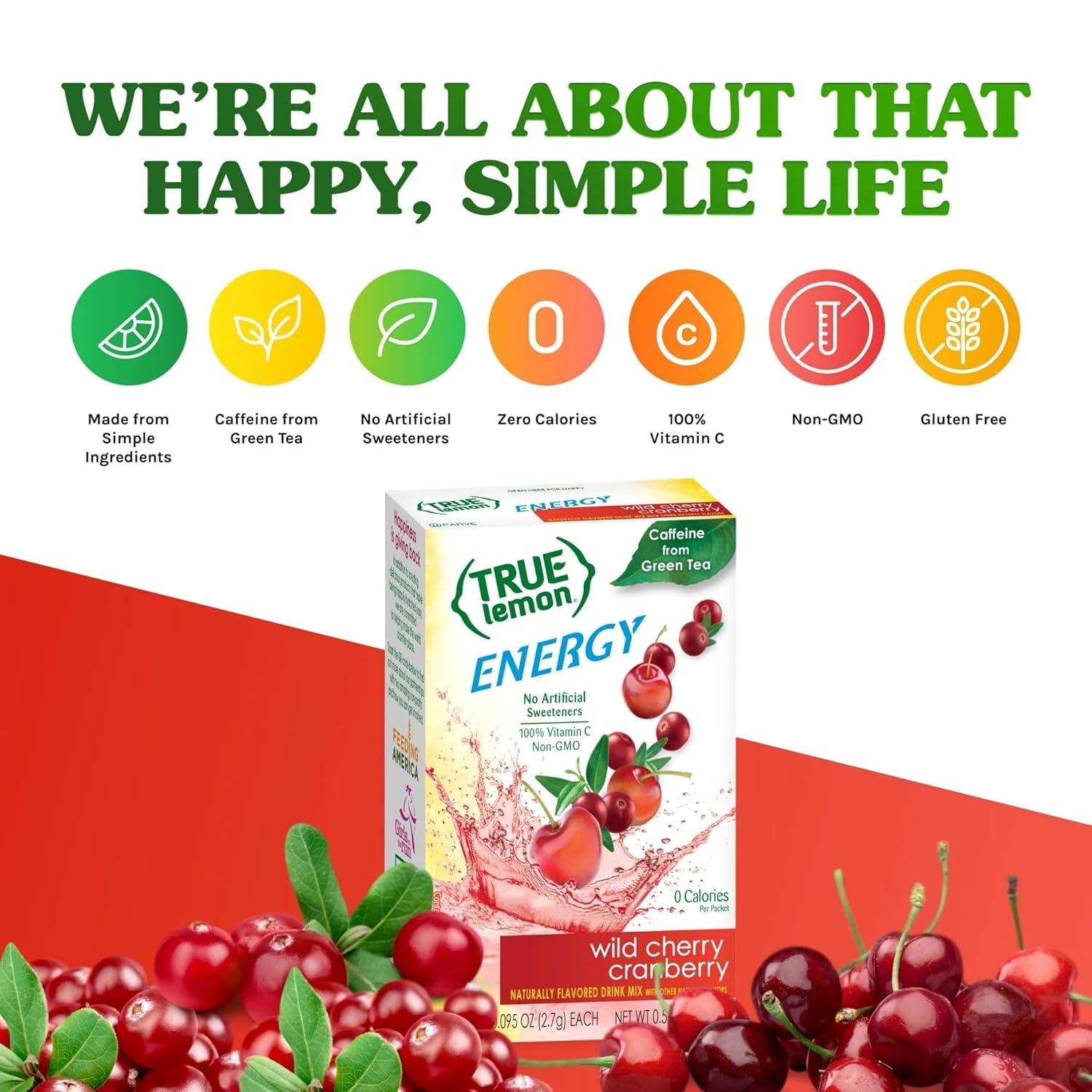 True Lemon Energy green tea caffeine source emphasizes clean, steady energy
