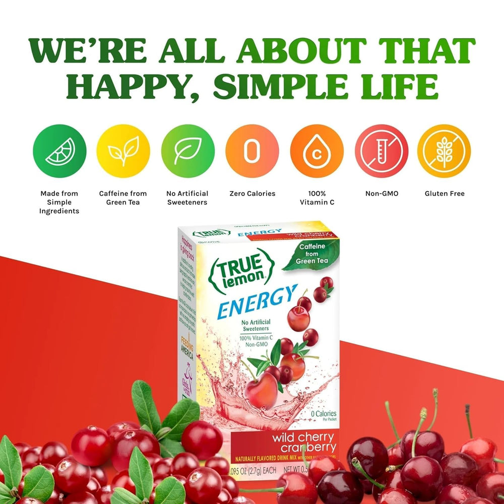 True Lemon Energy green tea caffeine source emphasizes clean, steady energy