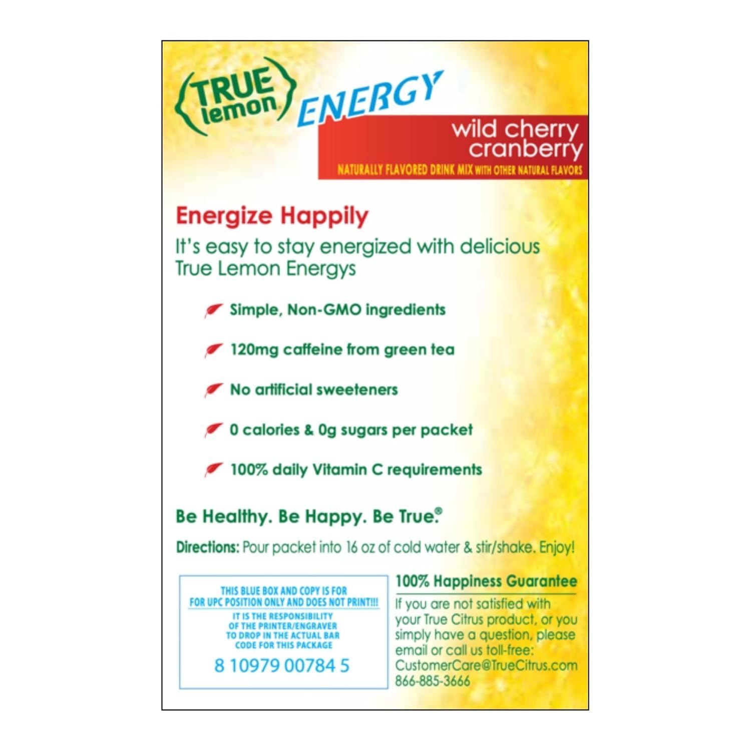 True Lemon Energy sugar-free claim emphasizes natural sweetness without sugar