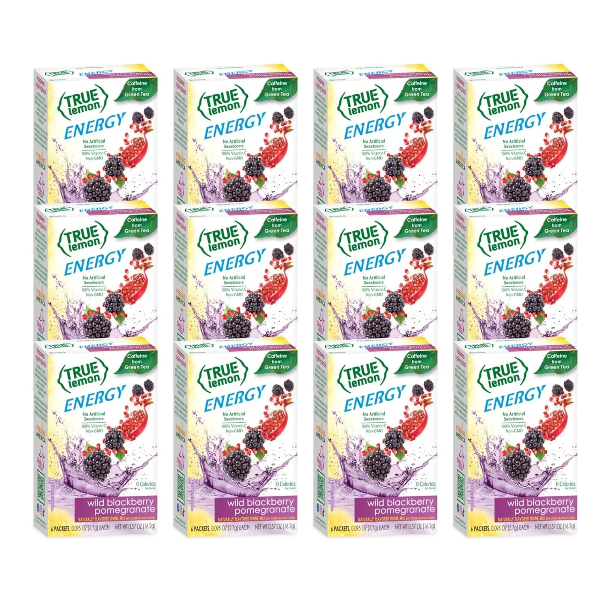 True Lemon Energy Wild Blackberry Pomegranate box front for on-the-go hydration.