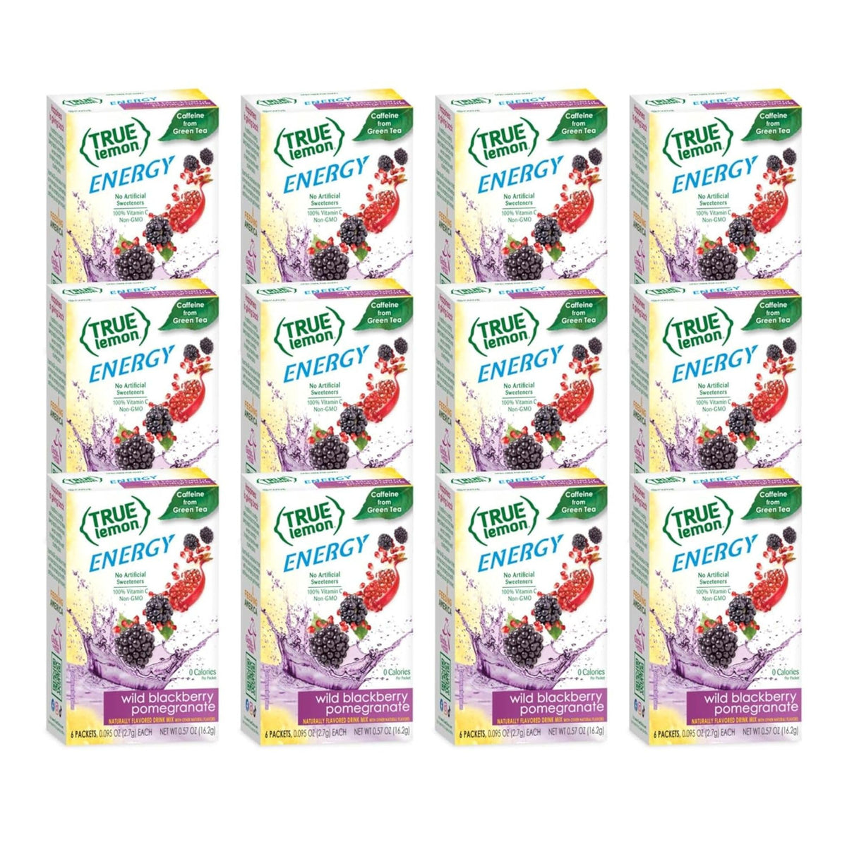 True Lemon Energy Wild Blackberry Pomegranate box front for on-the-go hydration.