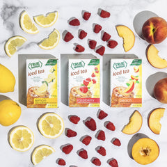 Steam rising from True Lemon Iced Tea in a glass for aromatic tea experience.